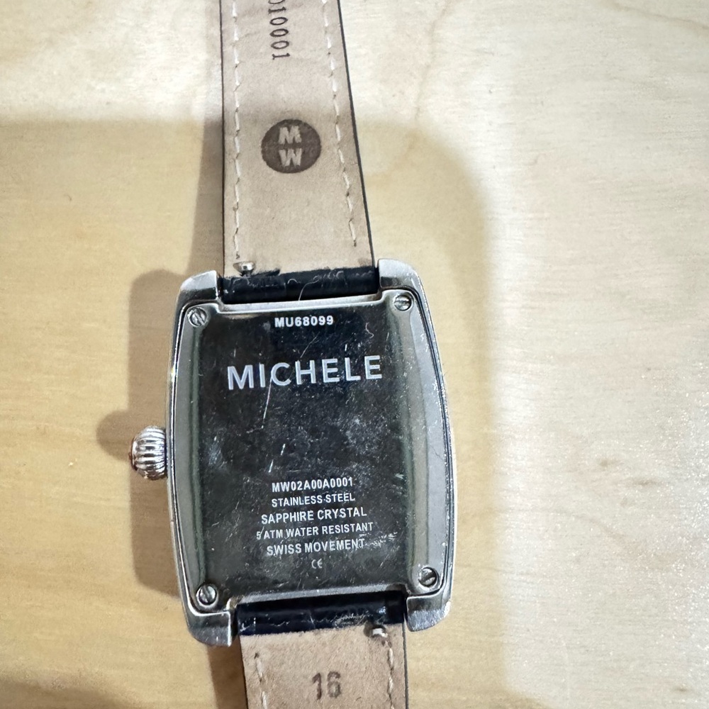 Michele Urban Silver-Tone Watch with Black Leather Strap - Picture 4 of 4